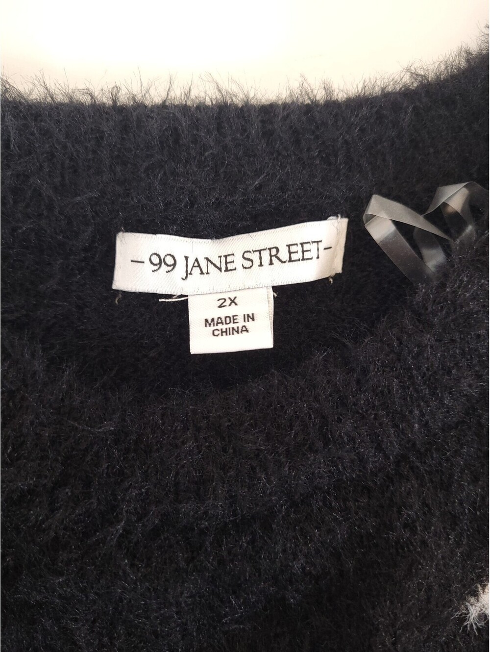 99 jane street sweater womens 2xl fuzzy black sweater ribbon design - Picture 4 of 4